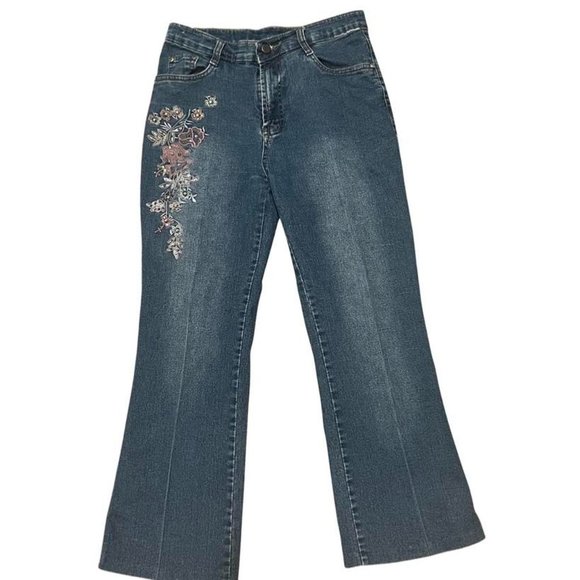 Denim - y2k floral bedazzled bling jeans